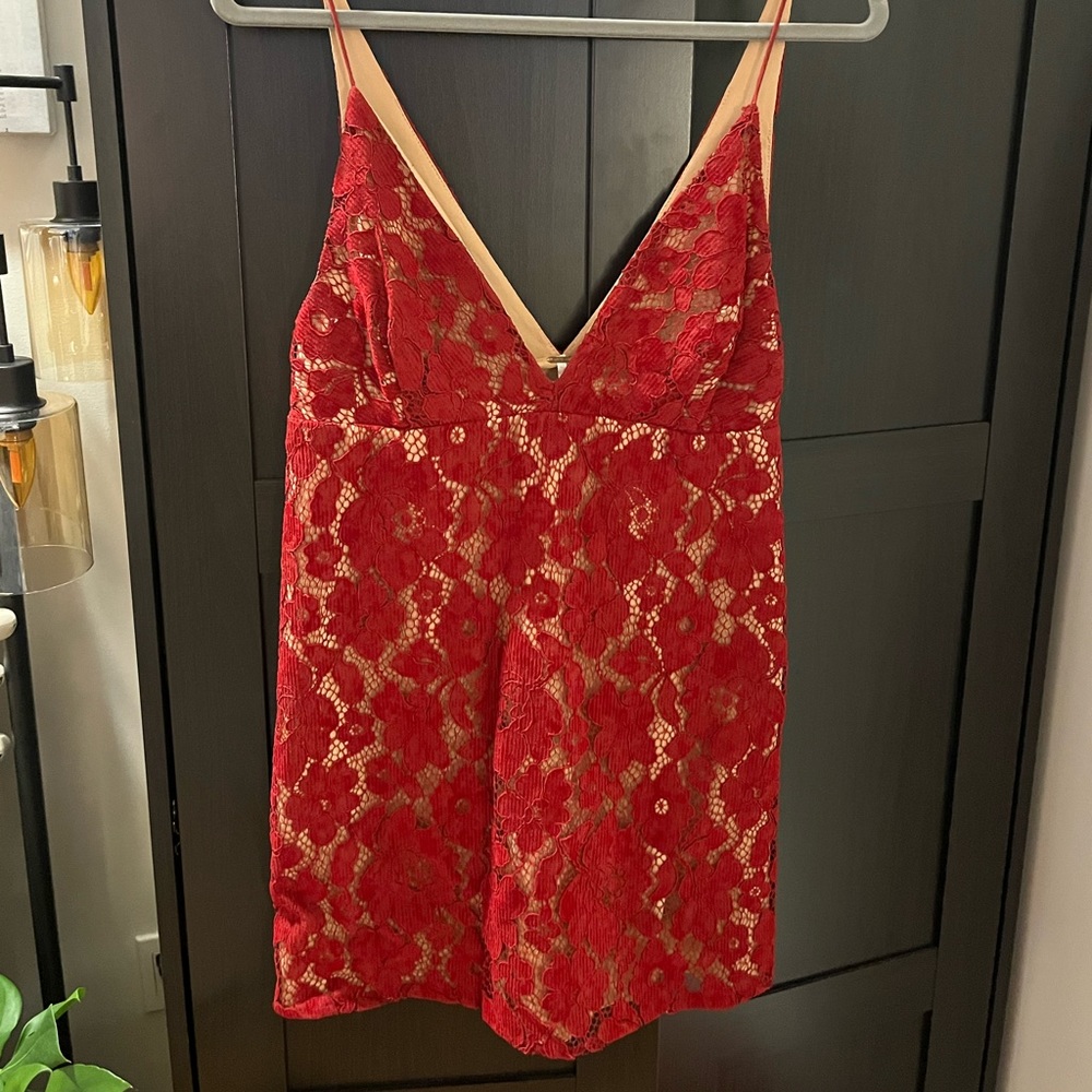 FREE PEOPLE red lace mini dress